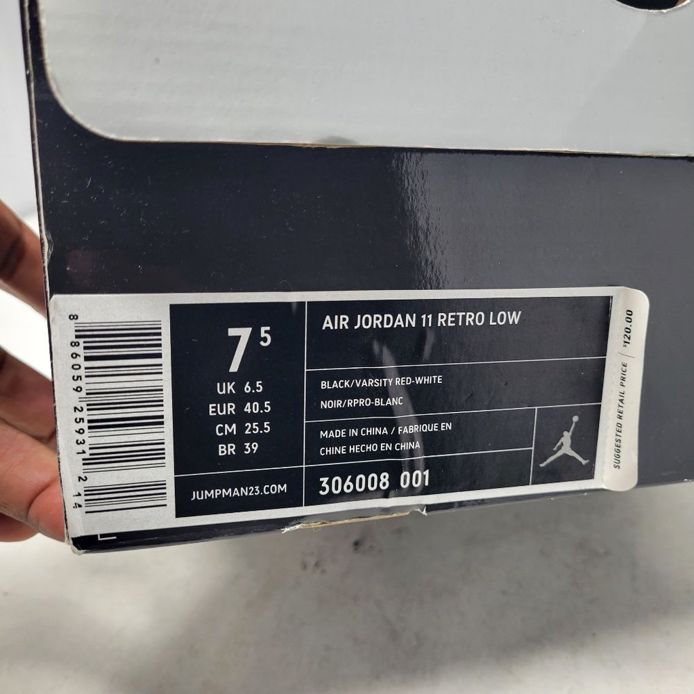 Air Jordan 11 XI Retro Low IE 'Black Red' BRED 2011 306008-001 7.5 1 4 6 12 13 - Picture 16 of 16